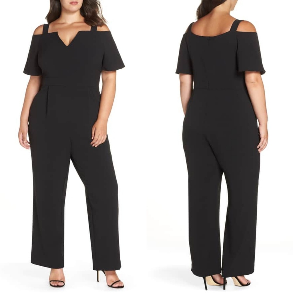 ELIZA J COLD SHOULDER V-NECK JUMPSUIT